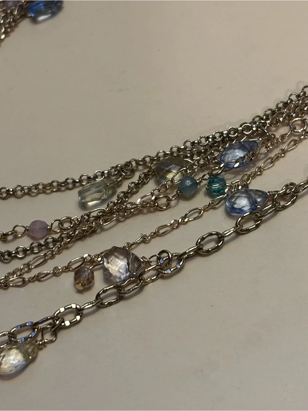 Talbots Multi-Strand Gold Necklace with Multi Colored Teardrop Crystal Beads